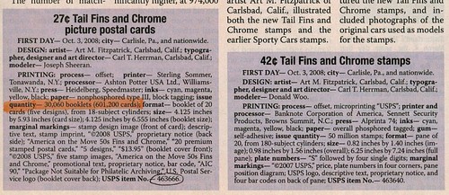 2008 Fins & Chrome 5 different 27c postal cards Sc UX549-UX553a booklet of 20 - Picture 3 of 3