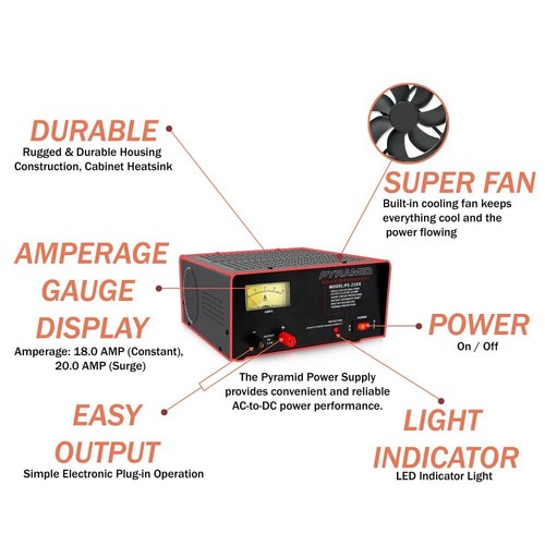 PYRAMID PS-21KX REGULATED POWER SUPPLY WITH BUILT-IN COOLING FAN 18 AMP CONSTANT - Picture 3 of 3