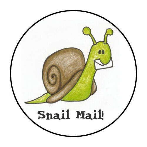 30 1.5" SNAIL MAIL ROUND STICKERS ENVELOPE SEALS FAVOR LABELS - Picture 1 of 1