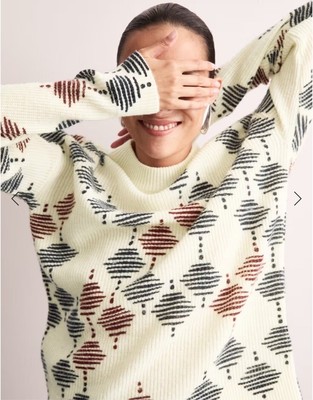 Jaeger Pure Merino Wool Geometric Crew Neck Jumper UK XL RRP £99