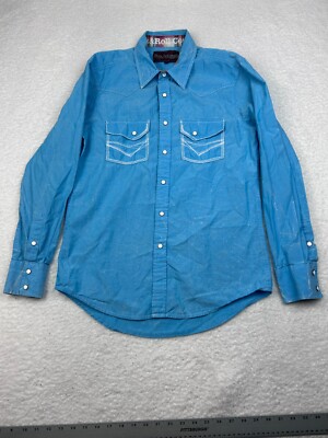 Rock & Roll Cowboy Pearl Snap Shirt Men's Small Blue Embroidered