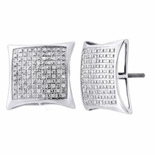 .925 Sterling Silver Round Pave Diamond Medium Kite Stud Earrings 0.35 Ct.