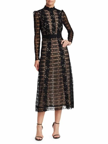 GIAMBATTISTA VALLI Black Nude Floral Lace Sheer Sleeve Cocktail Dress 10 = 46IT - Picture 4 of 11