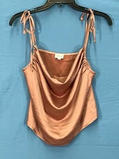 LE LIS Women's MAUVE PINK Satin TIE-STRAPS Drape Neckline SEXY Tank Top Sz S