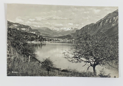 RPPC Brienz Switzerland Real Photo Postcard River Mountains Unposted