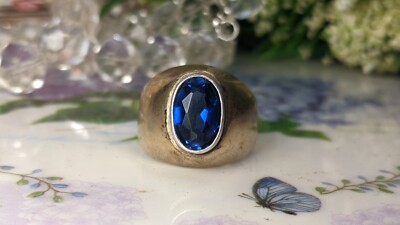 Soviet Vintage Ring, Blue Stone, Sapphire, Sterling Silver 875, Size 9