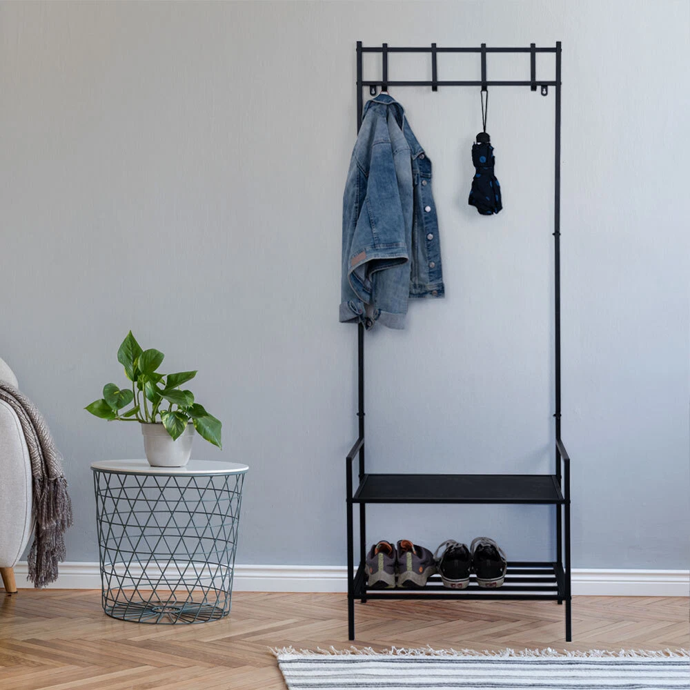 Garderobenständer Schuhregal Kleiderständer 4x Kleiderhaken freistehend H 168 cm