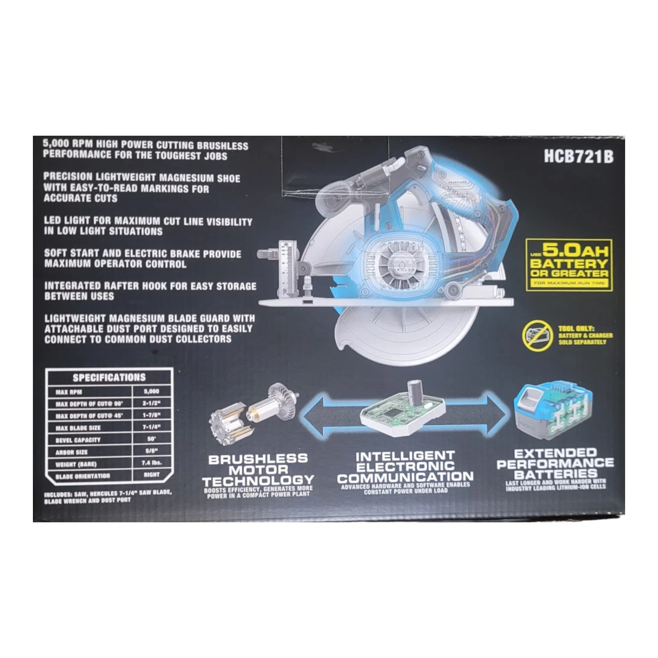 HERCULES 20V Brushless Cordless 7-1/4 in. Circular Saw - Tool Only - Image 2 of 2