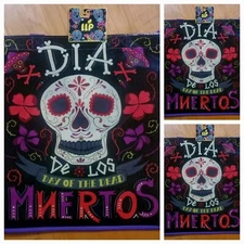 Lot of 3 Day Of The Dead Muertos Sugar Skull Eco Tote Shopping Bags Reusable  