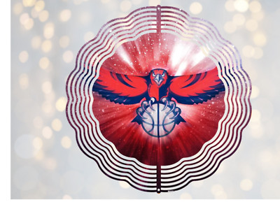 Handmade  Atlanta Hawks Inspired 8in Round 3D Wind Spinner