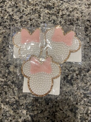 Minnie Mouse Patch, Iron On adhesive pearl patches, 3.5 In.  pearl patch Lot (3)