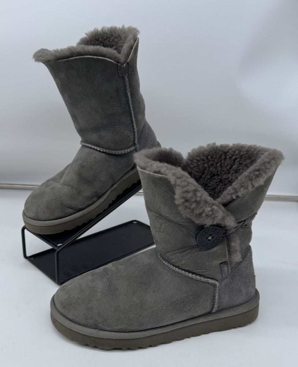 UGG Short Bailey Button II Suede Ankle Boots Sheepskin Leather Grey Women  UK