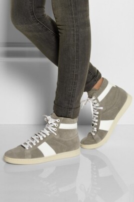 Saint Laurent Suede and Leather High-Top Sneakers