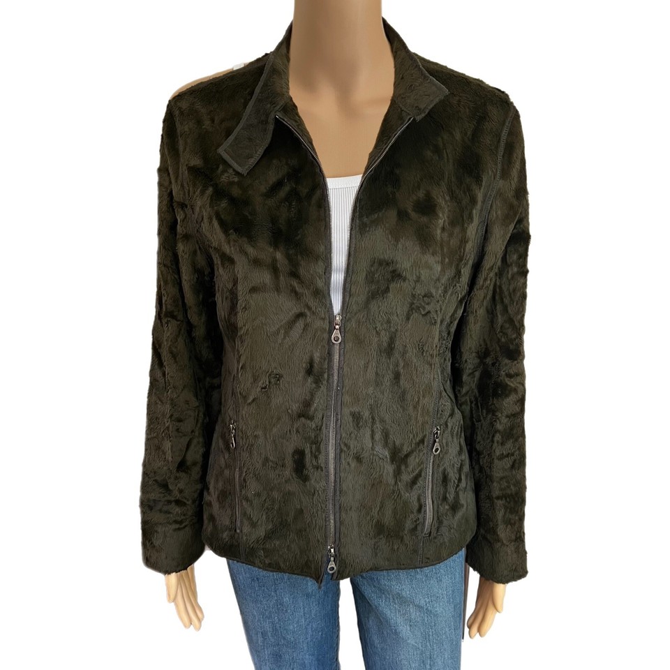 Holt Renfrew Faux Fur Jacket Womens 10 Brown Full Zip Fuzzy Jacket Made