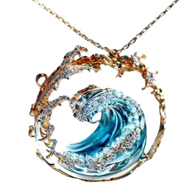 1/2/3X Ocean Themed Necklace Blue Wave Ocean Necklace Inspirational Ocean Jewelr