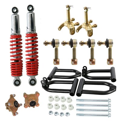 ATV Go Kart Quad Buggy Front Suspension Shock Kit Swing Arm Spindle 4 Stud Hubs