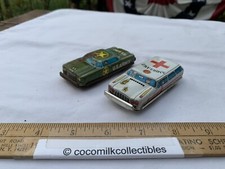 Vintage Lot of 2 1960's Japan Tin Friction Ambulance US Army Command Toy Cars