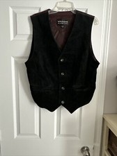 Vintage WILSON'S Men  s Size L Black Suede Leather Vest Button Closure 2 Pockets
