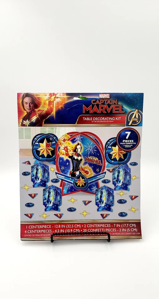 Capitana Marvel 7 Centros de Mesa +20 Piezas de Confeti Decoración Fiesta de Cumpleaños Nuevo Foto 3 de 4