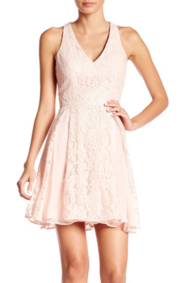 AIDAN MATTOX ~ Pink Lace Illusion Bodice Keyhole Flare Party Dress 8 NEW $195