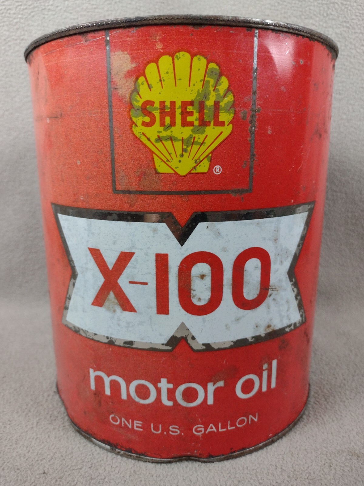 SHELL X100 MOTOR OIL 1 Gallon Steel Can Gas Station Display 1 eBay