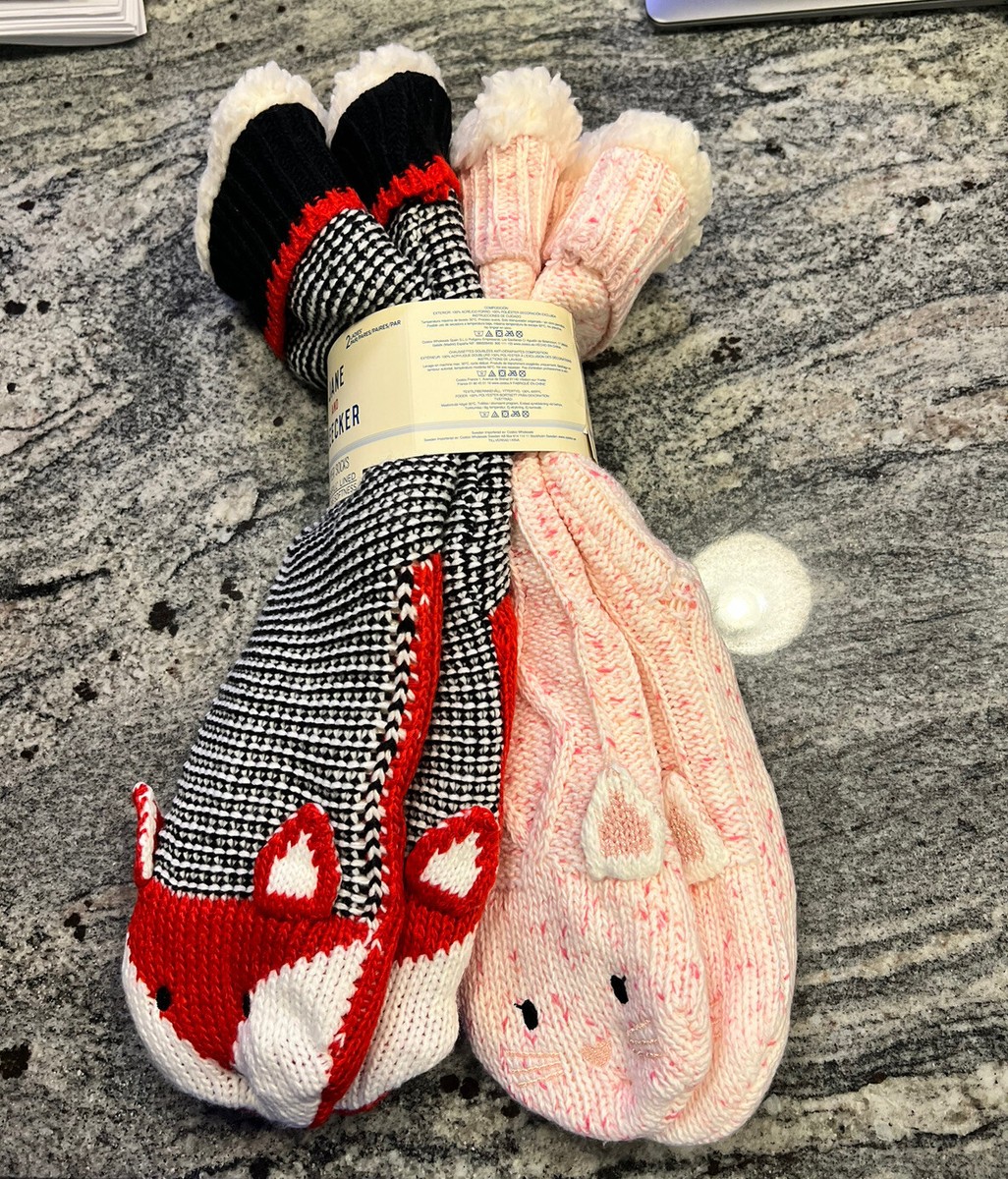 Jane Bleecker plushfill lined pairs slipper socks Fox Cat