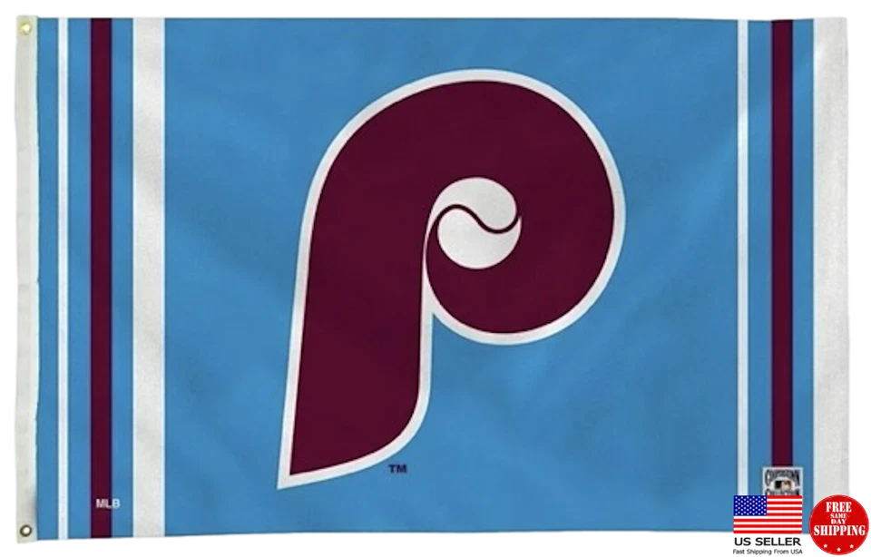 Philadelphia Phillies Nuevo 3 x 5 Bandera 3x5 Hombre Cueva Bandera Trasera Banderas Retro Foto 2 de 4