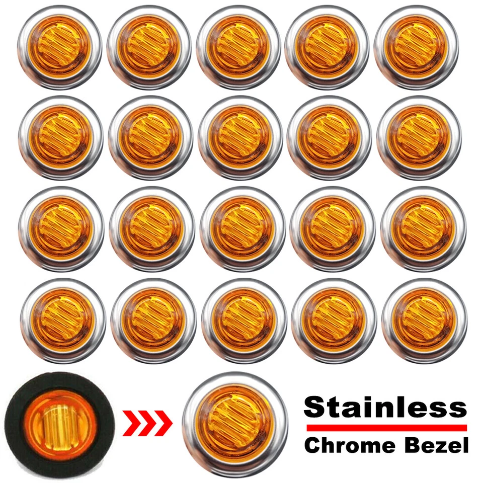 100x 3/4" Amber LED Side Marker Light for Truck Trailer W/ Stainless Base Round - Image 2 of 4