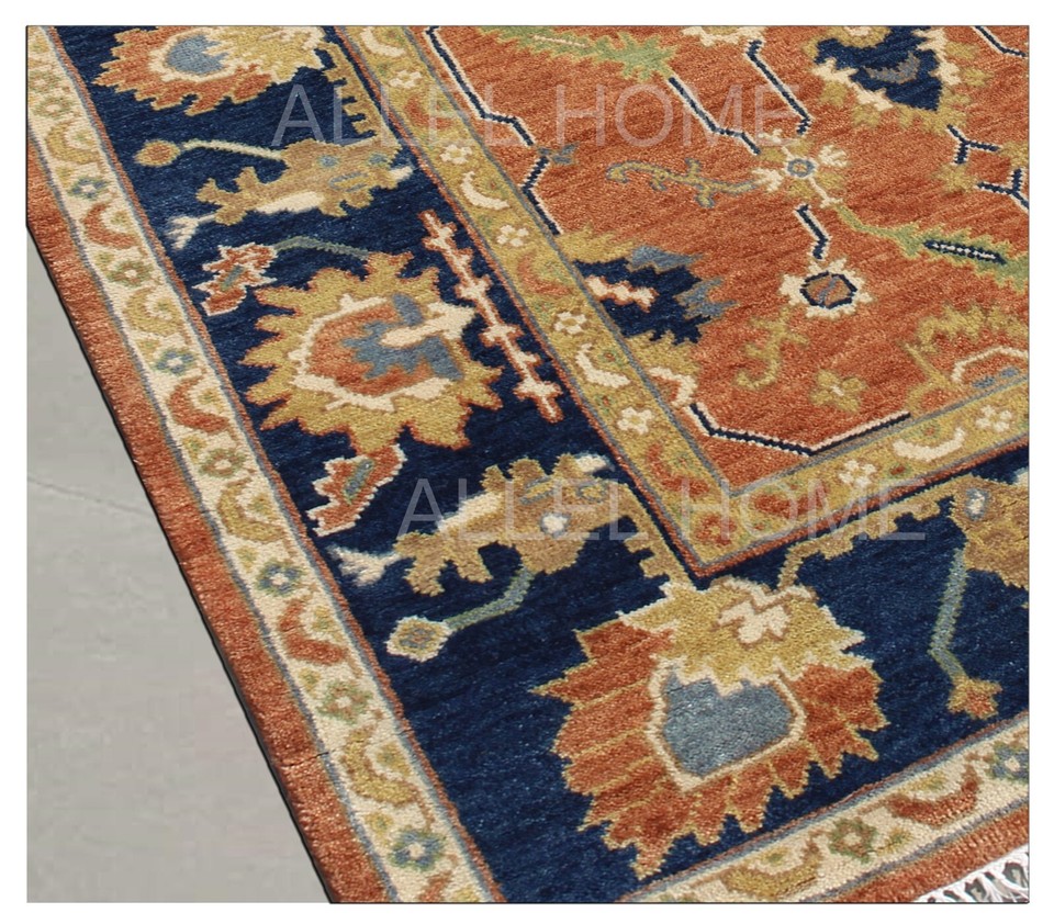 8x10 Oushak Rug Contemporary color orange/Navy Blue Living Room Area ...