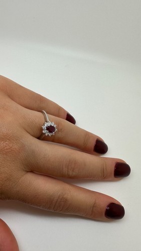 PLATINUM CLUSTER OVAL RUBY AND DIAMONDS RING 0.91CT GG234 - Picture 12 of 19