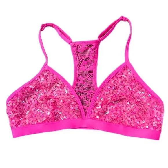 Bralette Victoria's Secret Con Paillettes Nero - Chiusura Frontale Triangolo Taglie S, M, L - Foto 2
