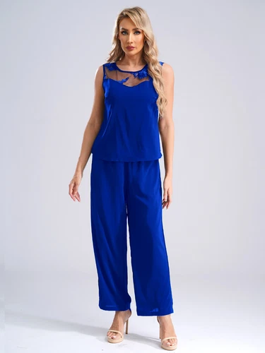 Womens 3 Piece Chiffon Pant Suits Tank Top Cardigan and Pants Evening Outfits - Picture 70 of 95