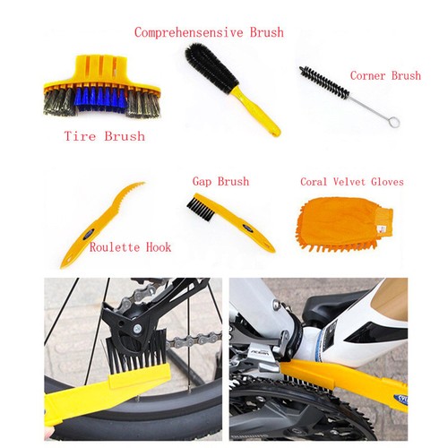 Bike Cleaning Tool Kit Cycling Tire Brush Chain Wash Brake Disc Cleaner Tools - Picture 2 of 8