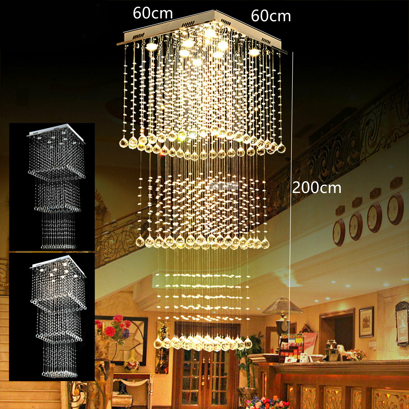 K9 Crystal Pendant Chandelier Raindrop Ceiling Light for Luxury Lobby