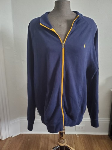 Vtg Polo Ralph Lauren Jacket Mens 2XL Navy BLUE Full Zip Track 90s USA Y2K