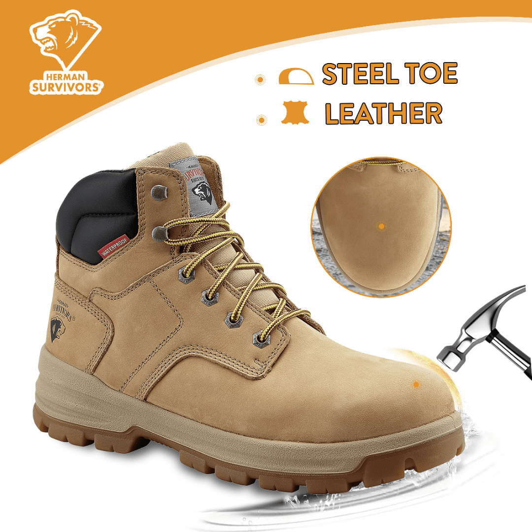 Herman Survivors Men's Brown Hi-Top STEEL TOE 6'' WIDE WIDTH Work
