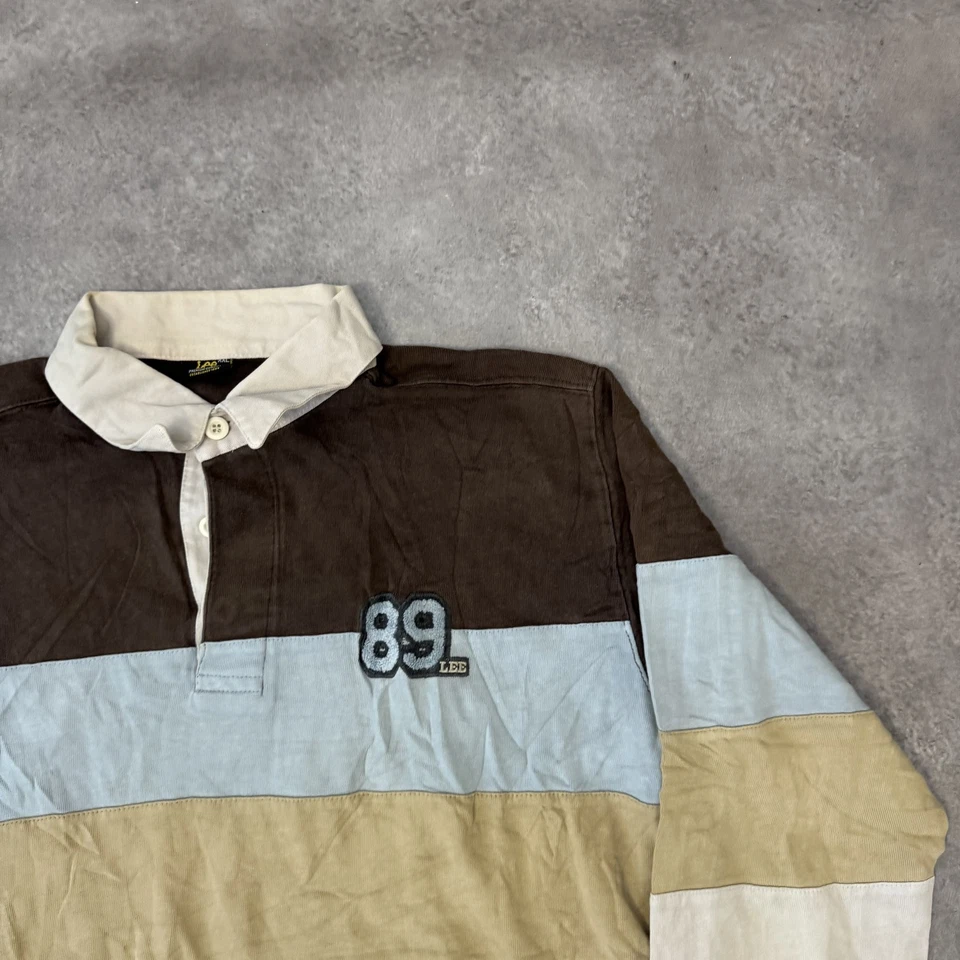 Lee Rugby Polo Shirt Mens 2XL Long Sleeve Striped Top, Brown - Image 2 of 4