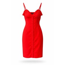 Topshop Red Midi Dress Womens US 4 Ruffle Trim Button Front Spaghetti Strap
