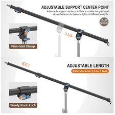 Adjustable Light Boom Arm with Tripod Clamp