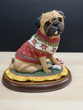 Danbury Mint Christmas Pug Dog Stocking Holder Figurine Holiday Sweater Magnetic