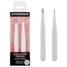 Japonesque Slanted  Pointed Stainless Steel Tweezers Natural Shimmer