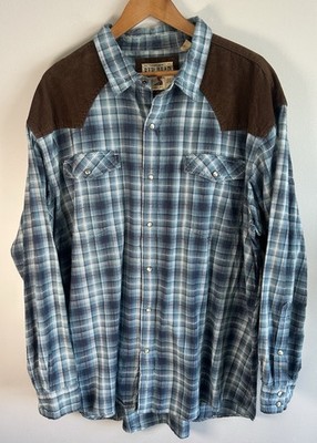 Redhead Men s Button Up Shirt XXL Pearl Snap Plaid Shoulder Patches Hunting EUC