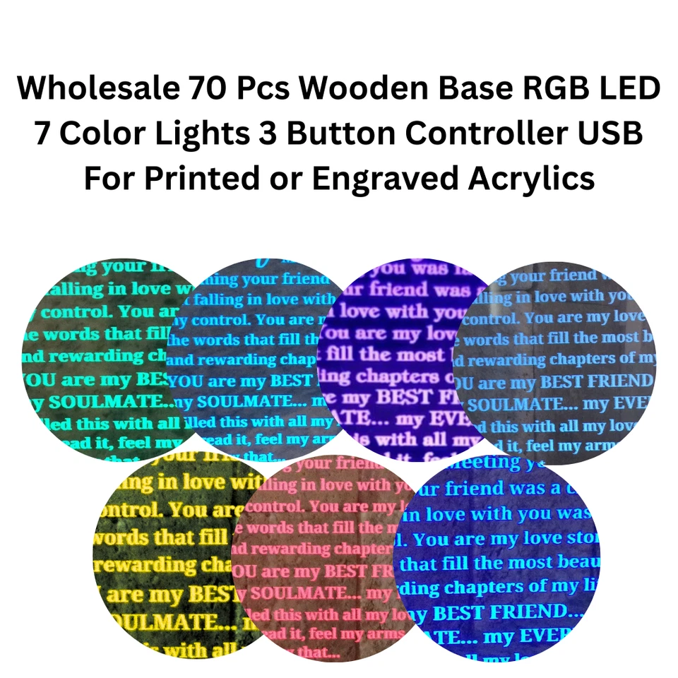 Venta al por mayor 70 piezas base de madera RGB LED 7 luces de colores controlador de 3 botones USB Foto 4 de 4