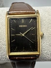 Seiko V701-5E10 New Battery Tank Watch Black Dial 24MM 7.25" Vintage P48