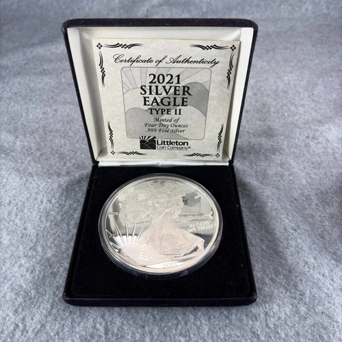 2021 Silver Eagle Type 2 Four Troy Ounces .999 Fine Silver Coin & Case Certified