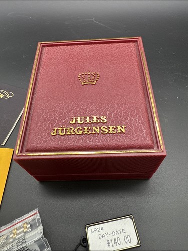 Jules Jurgenson Moonphase Watch Men Black Dial Gold Tone Day date w/box - Picture 8 of 14