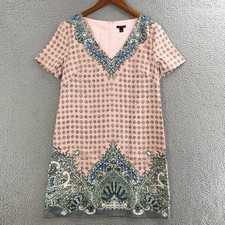 Ann Taylor Shift Dress Womens Small V-Neck Geometric Polyester Dry Clean Pink