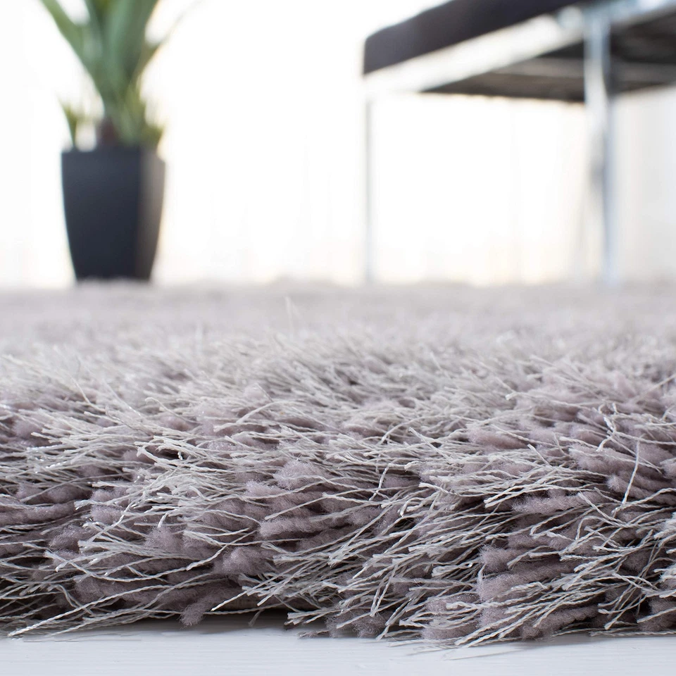 Alfombra Venice Shag Collection - 5' x 7', plateada, glamour hecha a mano, 3 pulgadas gruesa... Foto 3 de 4