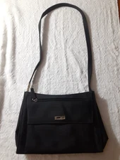 Guess Black Nylon Shoulder Bag – Silver Logo Accent, Zip Pocket 10x7x3"