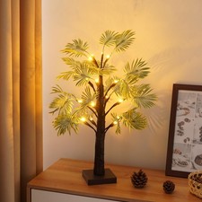 2ft Lighted Palm Christmas Tree Artificial Tabletop Decor with Timer USB/Batt...